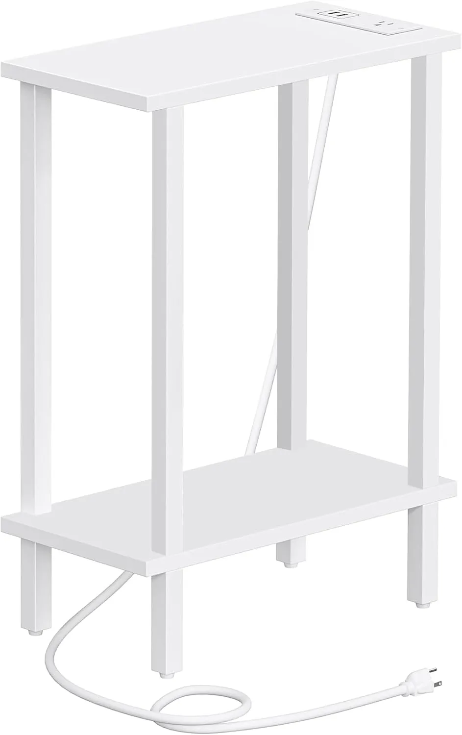 TUTOTAK Small End Table with Charging Station, Narrow Side Table with USB Ports and Outlets, Skinny Sofa Table, Slim Nightstand, Living Room, Bed Room, White TB01BW060