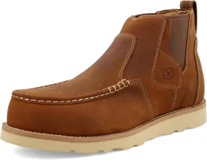 Twisted X Men's 4" Work Chelsea Wedge Sole Boot, Round Toe Nano Toe with CellSole, Oiled Saddle, 10 M