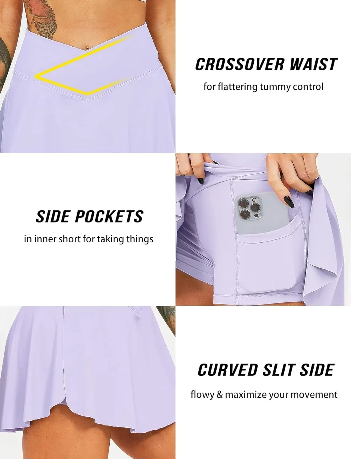 TZLDN Women's Tennis Skirt with Shorts Pockets High Waisted Crossover Pleated Workout Athletic Golf Skorts Skirts