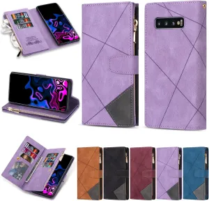 UEEBAI Wallet Case for Samsung Galaxy S10, Vintage Premium PU Leather Cover Flip Case with Card Slots Magnetic Closure Zipper Pocket Kickstand Handbag with Hand Strap - Purple