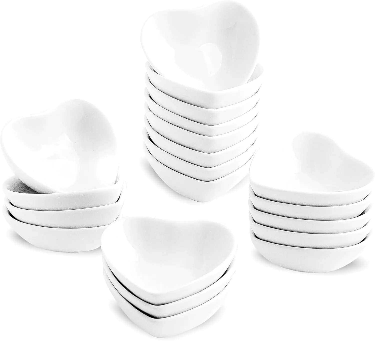 UIBFCWN 20 Pack Soy Sauce Dishes, White Heart Shaped Dip Bowls, Individual Dip Sauce Bowls, Small Serving Bowls for Side Dishes, Ketchup, Valentine's Day Wedding Party - 1oz