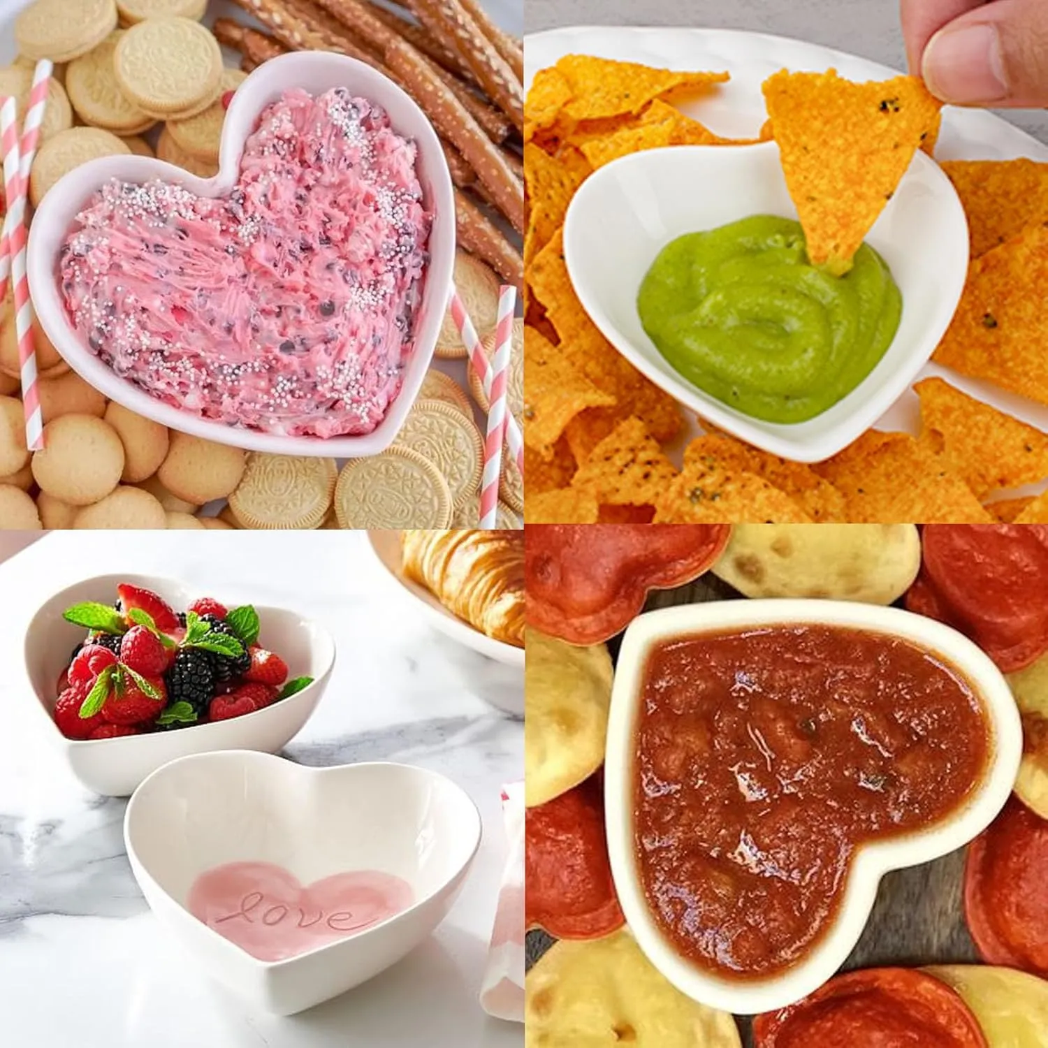 UIBFCWN 20 Pack Soy Sauce Dishes, White Heart Shaped Dip Bowls, Individual Dip Sauce Bowls, Small Serving Bowls for Side Dishes, Ketchup, Valentine's Day Wedding Party - 1oz