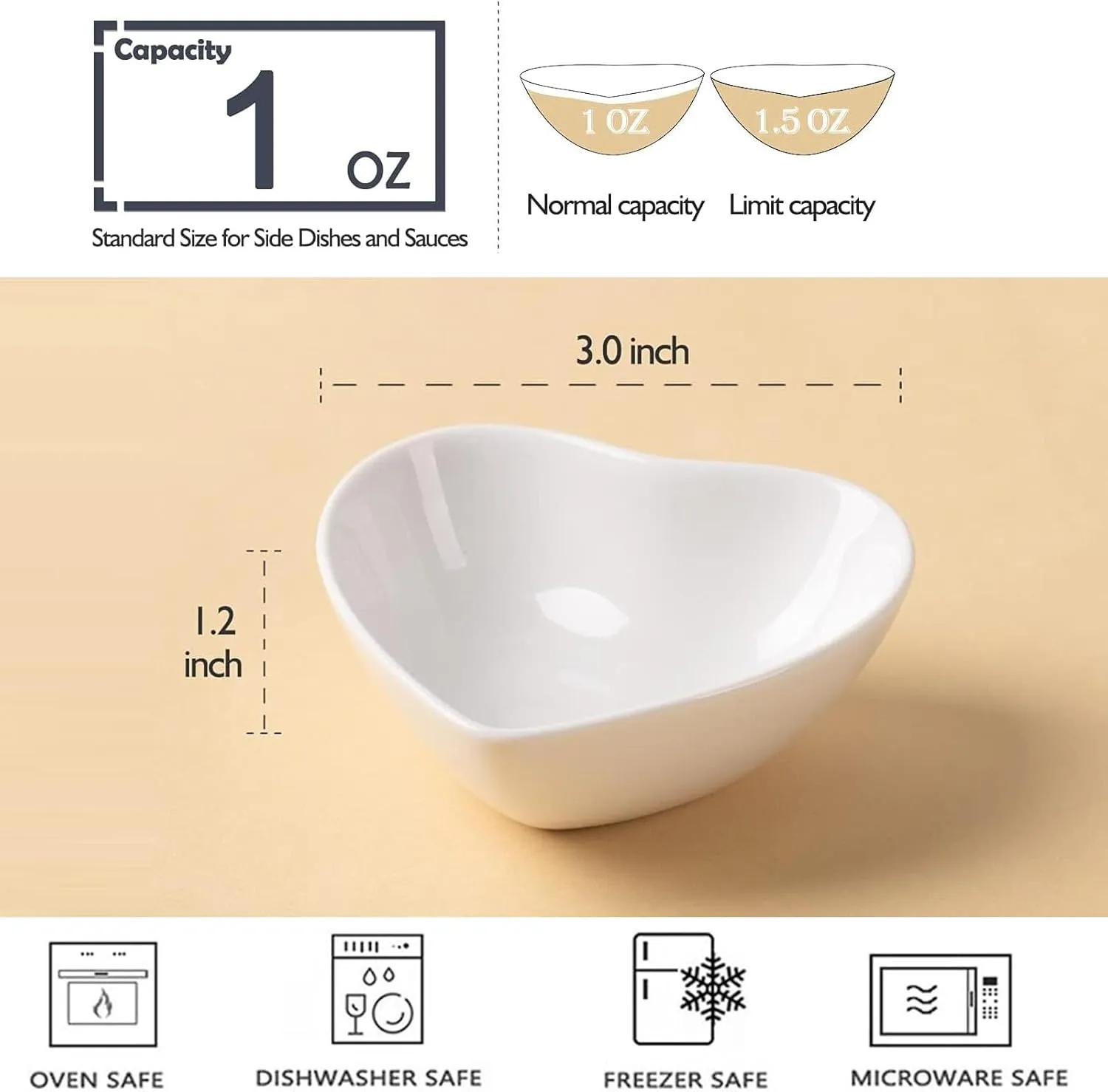 UIBFCWN 20 Pack Soy Sauce Dishes, White Heart Shaped Dip Bowls, Individual Dip Sauce Bowls, Small Serving Bowls for Side Dishes, Ketchup, Valentine's Day Wedding Party - 1oz