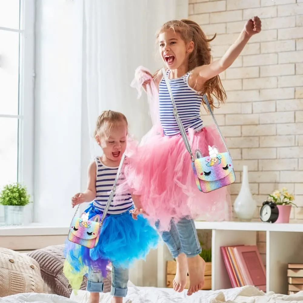 Unicorn Purse for Little Girls,Toddlers Crossbody Bags Kids with Accessories Cute Flap Bag Kids,Sunglass for Girls