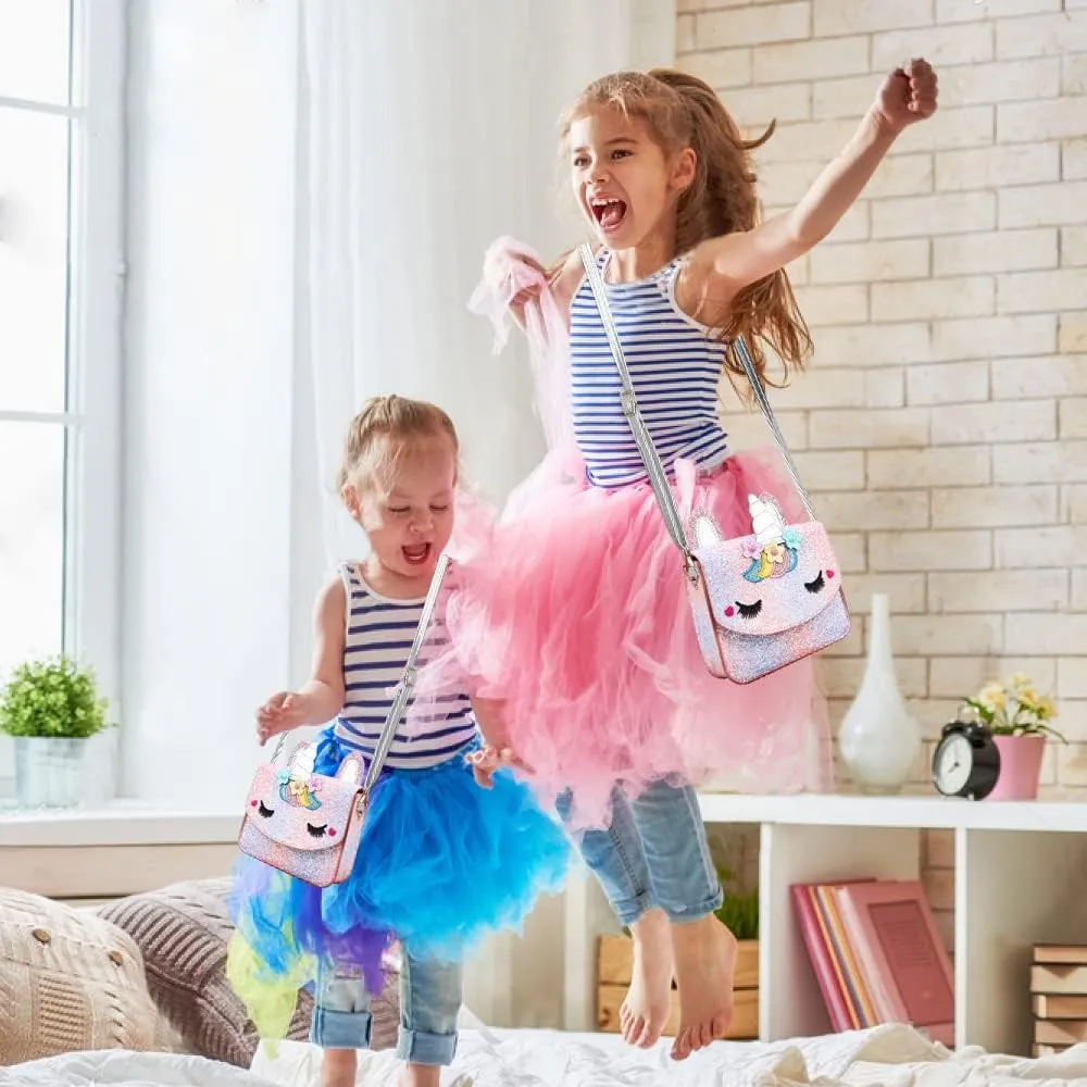 Unicorn Purse for Little Girls,Toddlers Crossbody Bags Kids with Accessories Cute Flap Bag Kids,Sunglass for Girls