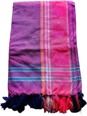 Unisex African Kikoy Scarf, Sarong, Wrap, Throw - 100% Cotton, Handmade Tassels, Multi-Use Beach Cover-Up, Picnic Blanket, & More – Purple with Pink border.