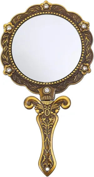 Uonlytech Vintage Hand Mirror Antique Handheld Mirror Antique Hand Mirrors with Handle for Face Makeup Cosmetic Mirror
