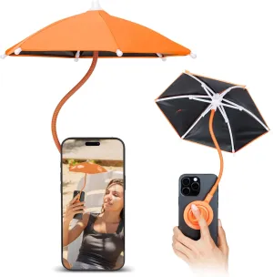 UPF 45  Magnetic Phone Umbrella with Black Anti-UV Coating, Upgrade UV Cellphone Umbrella with Bendable & Phone Ring Design for Outdoor Beach Tiktok Video Watching Anti-Glare Gaming Anti-Heating-Orange