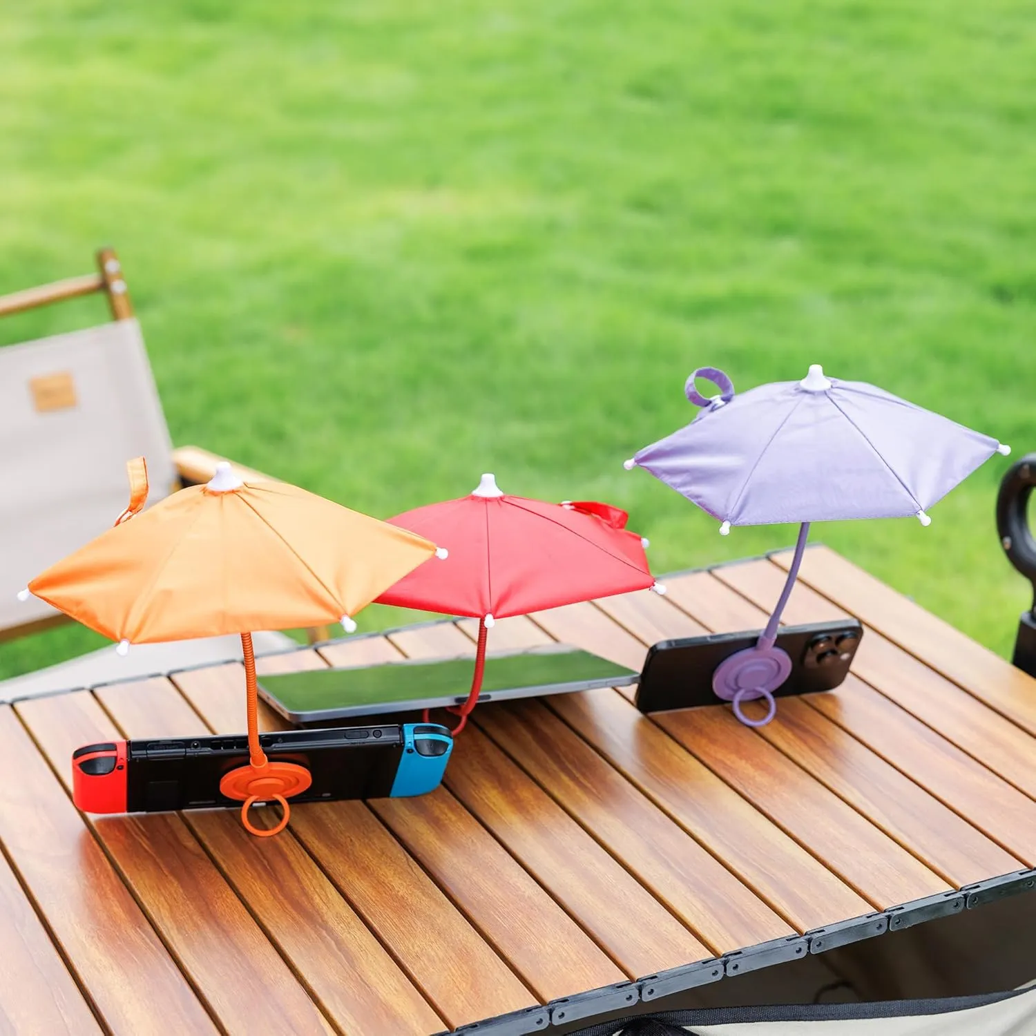 UPF 45  Magnetic Phone Umbrella with Black Anti-UV Coating, Upgrade UV Cellphone Umbrella with Bendable & Phone Ring Design for Outdoor Beach Tiktok Video Watching Anti-Glare Gaming Anti-Heating-Orange