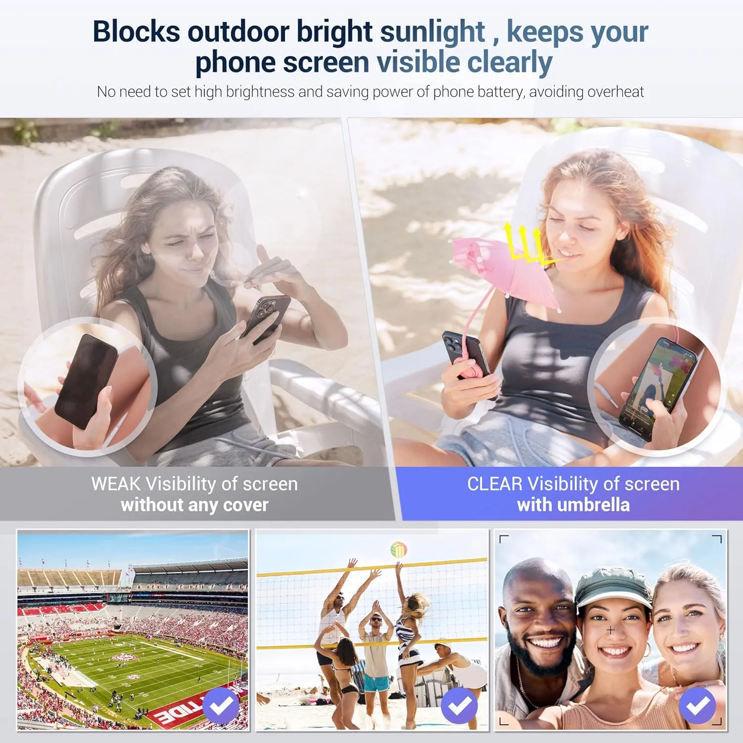 UPF 45  Magnetic Phone Umbrella with Black Anti-UV Coating, Upgrade UV Cellphone Umbrella with Bendable & Phone Ring Design for Outdoor Beach Tiktok Video Watching Anti-Glare Gaming Anti-Heating-Orange