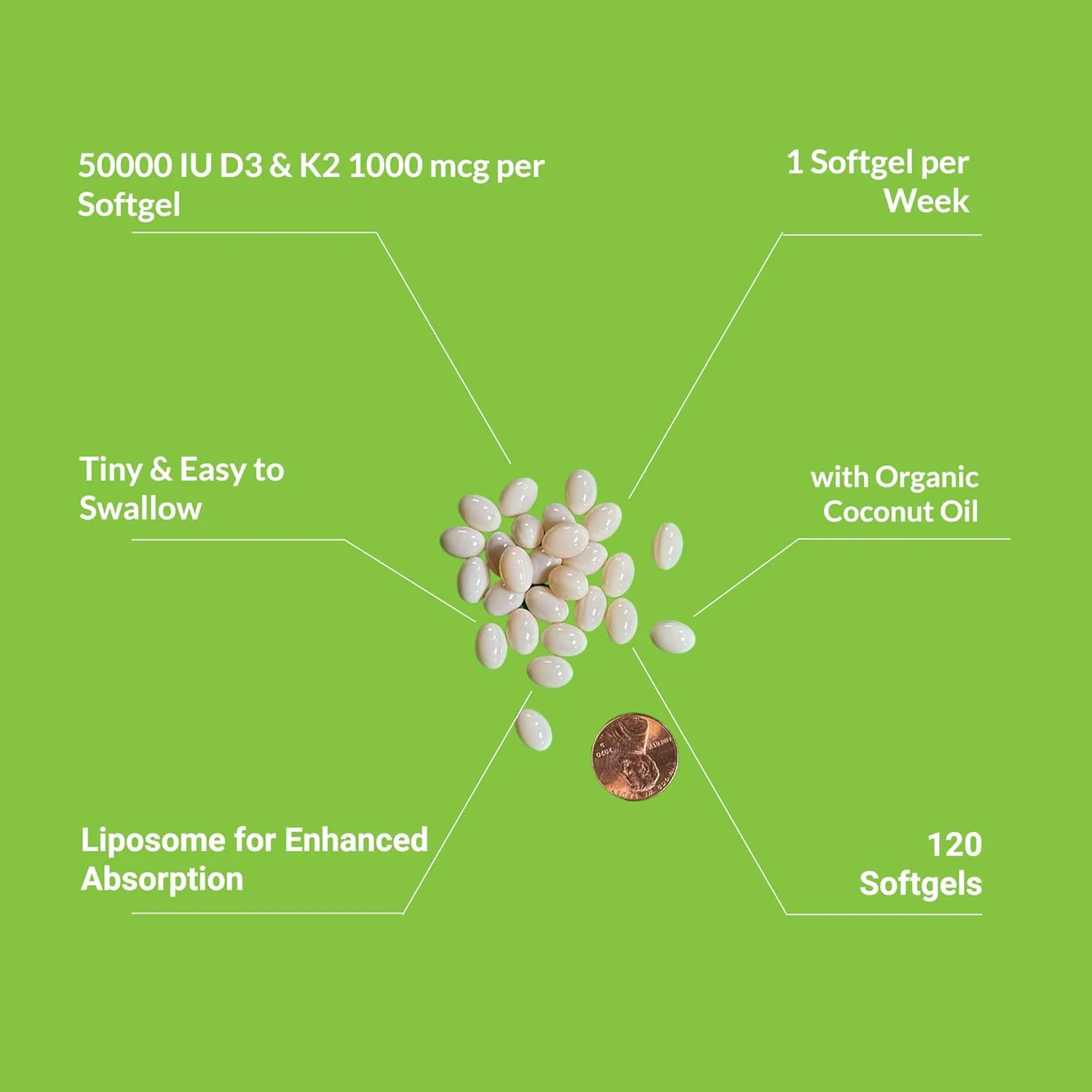 UpNourish Liposomal Vitamin D3 50000 IU (Vitamina D3 de 50000) with 1000 mcg Vitamin K, High Dose Vitamin D3 K2, Vitamin D 50000 IU with K1, K2 MK-4 and MK-7, 120 Mini Softgels