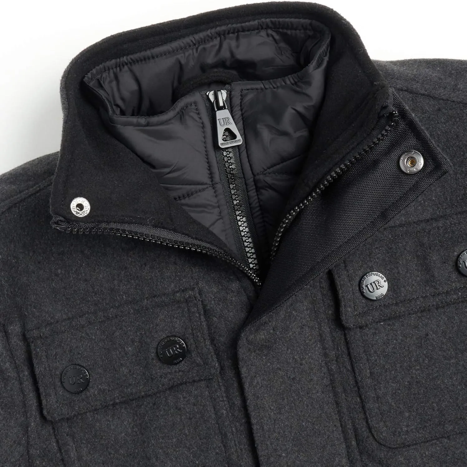 URBAN REPUBLIC Boys Wool Dress Coat - Warm Stylish Winter Jacket with Double Zip and Snap Closure and Bib Insert (Size: 4-20)