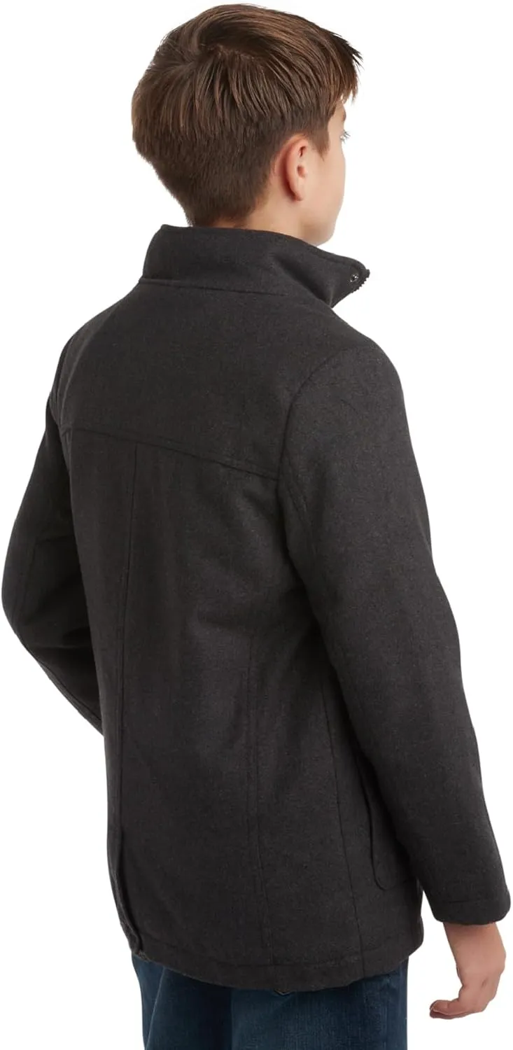 URBAN REPUBLIC Boys Wool Dress Coat - Warm Stylish Winter Jacket with Double Zip and Snap Closure and Bib Insert (Size: 4-20)