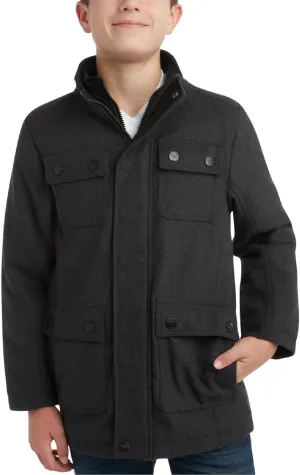 URBAN REPUBLIC Boys Wool Dress Coat - Warm Stylish Winter Jacket with Double Zip and Snap Closure and Bib Insert (Size: 4-20)