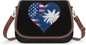 U.S.A. State of South Carolina Flag Heart Fashion Crossbody Bags for Women Lightweight Shoulder Handbags Travel Purse with Strap Custom Gifts