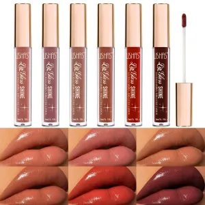 USHAS 6pcs Lip Gloss set - High-Shine Gloss for Fuller Non-Sticky, Lip Tint, Longwear, Weightless, Lip Plumper Gloss, Shimmery Glosses for Women makeup set (Set 1 (01-06), Pack of 1)