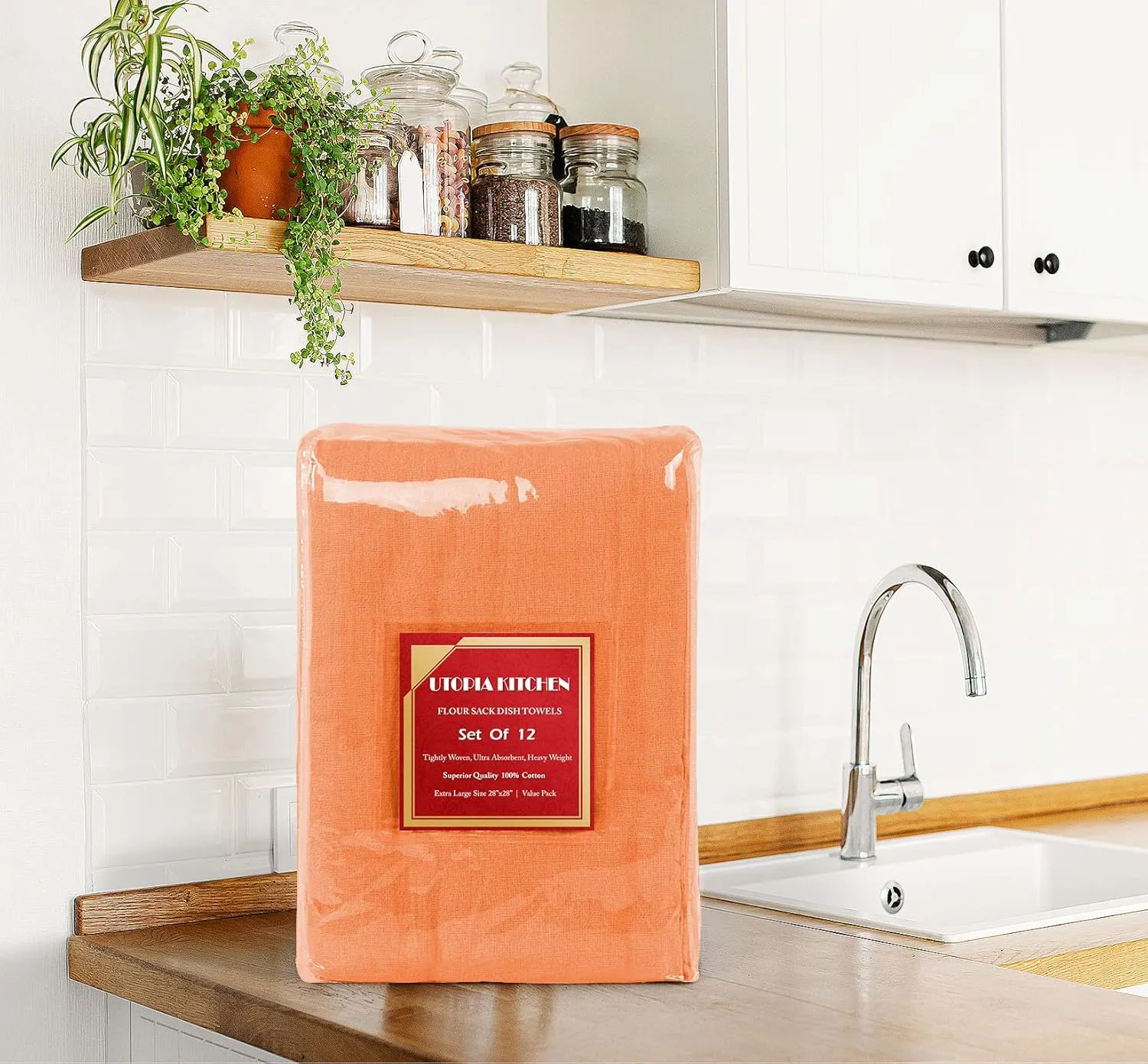 Utopia Kitchen Orange Flour Sack Towels [12 Pack - 28 x 28 Inch] 100% Cotton Tea Towels for Cleaning & Drying - Highly Absorbent Kitchen Dish Cloth