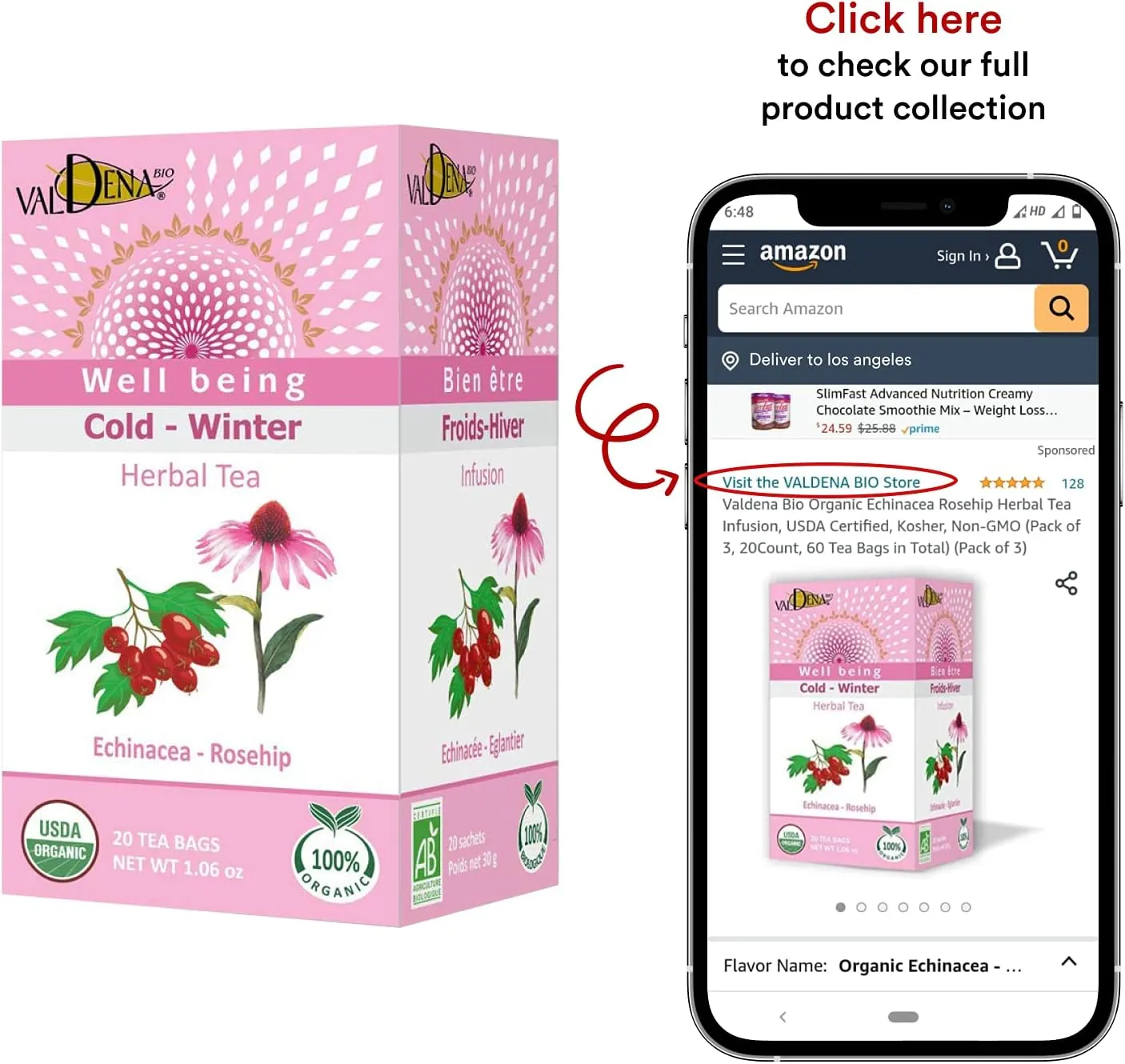 Valdena Bio Organic Echinacea Rosehip Herbal Tea Infusion (Pack of 3, total of 60 individually wrapped Tea Bags) Immunity boost, Immune support, Wellness tea, Kosher, Non-GMO