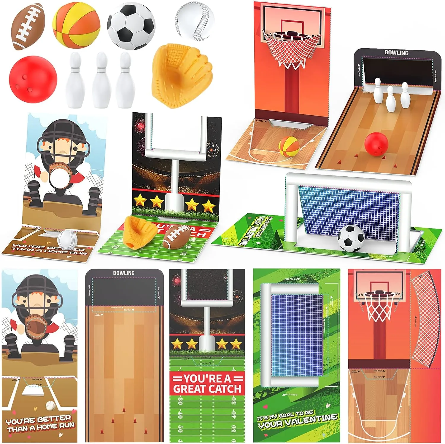 Valentines Day Gifts for Kids - 30 PCS Mini Sports Ball Eraser & Cards - Valentine Exchange Prizes for Girls & Boys School Classroom