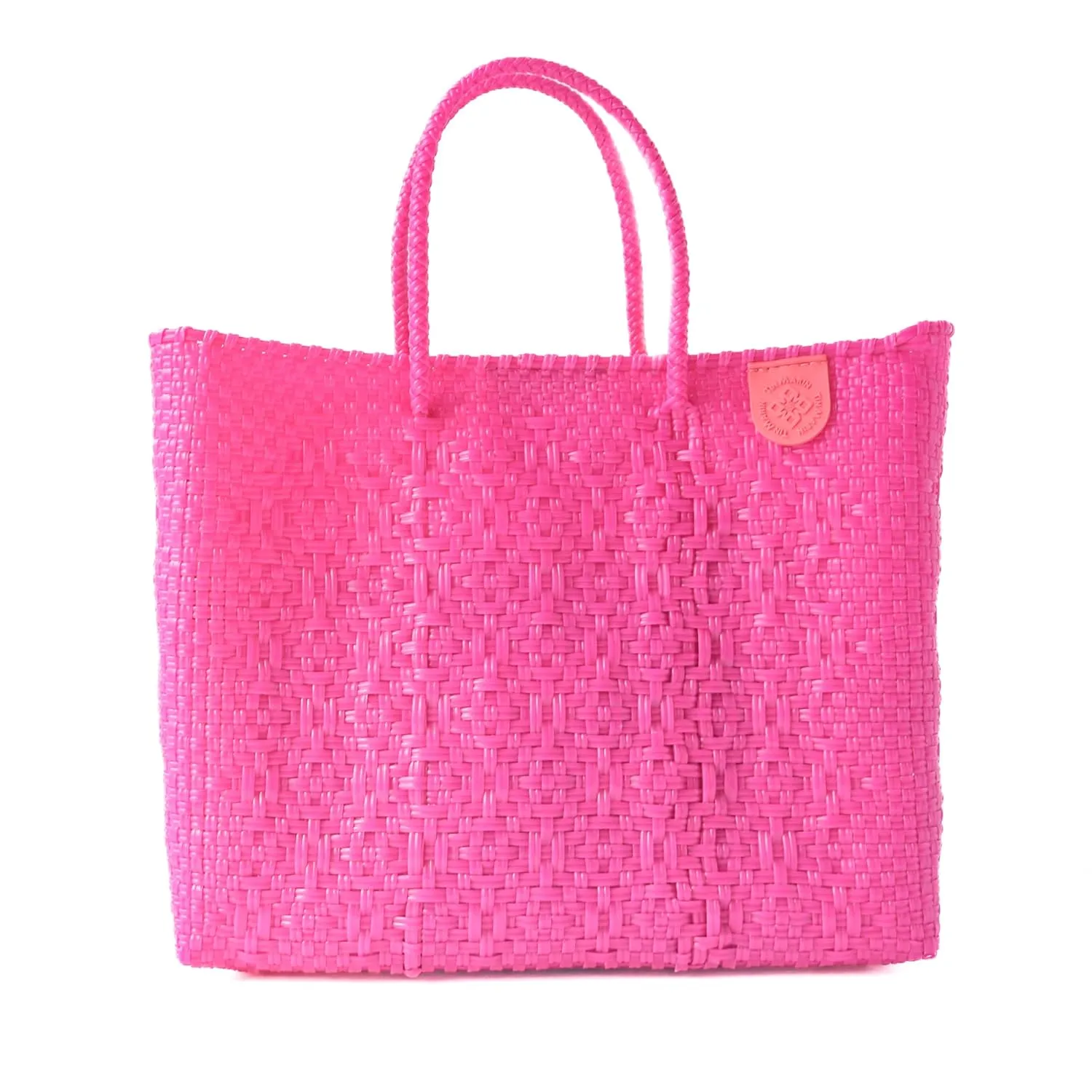 Vallarta Medium Woven Crossbody Bag - With Detachable Mesh Pouch, Hot Pink Fuchsia Beach Bag, Recycled Plastic Purse, Oaxaca Mexican Woven Bag, Artisan Made Resort Bag