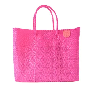 Vallarta Medium Woven Crossbody Bag - With Detachable Mesh Pouch, Hot Pink Fuchsia Beach Bag, Recycled Plastic Purse, Oaxaca Mexican Woven Bag, Artisan Made Resort Bag