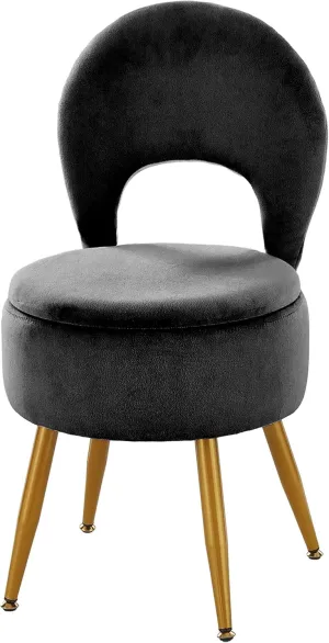 Vanity Stool with Storage and Backrest, Folding Back & Velvet Seat, Footrest, Round Ottoman with Sherpa, Vanity Chair with Storage, Ideal for Bedroom, Living Room, and Makeup Stations