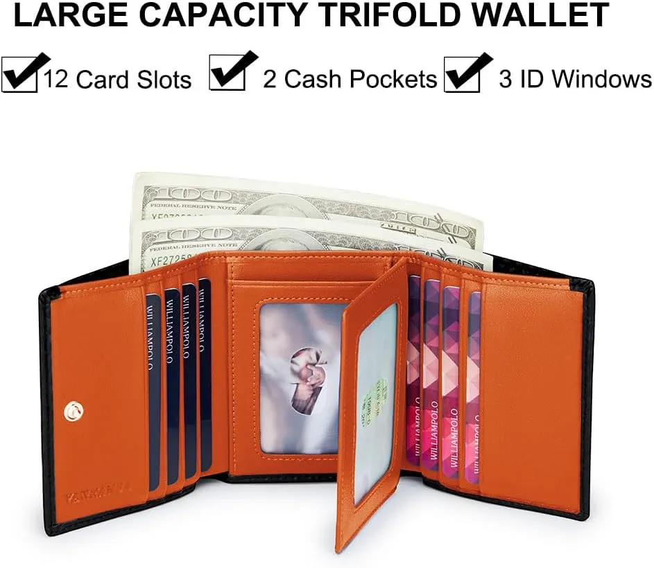 VANNANBA 2023 New Carbon Fibre Front Pocket Wallet with Folded ID Windows,12 Card Slots & 2 Note pockets(carbon orange)