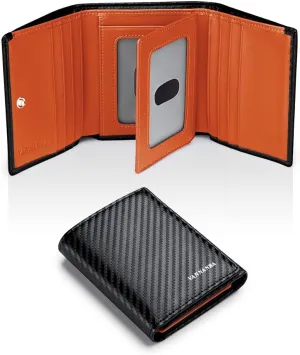 VANNANBA 2023 New Carbon Fibre Front Pocket Wallet with Folded ID Windows,12 Card Slots & 2 Note pockets(carbon orange)