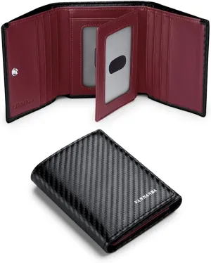 VANNANBA 2024 New Carbon Fibre Wallets Front Pocket Wallet with Folded ID Windows,12 Card Slots & 2 Note pockets(carbon burgundy)