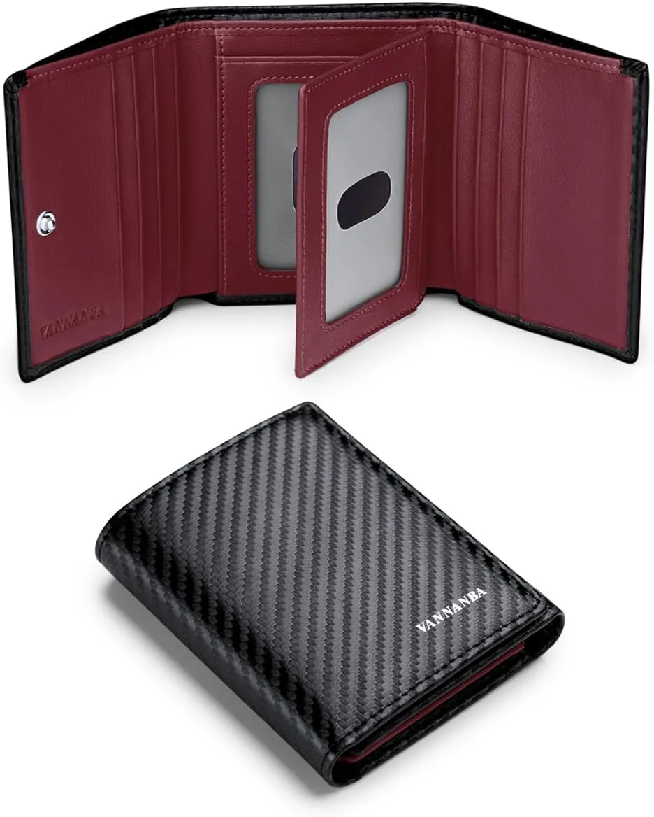 VANNANBA 2024 New Carbon Fibre Wallets Front Pocket Wallet with Folded ID Windows,12 Card Slots & 2 Note pockets(carbon burgundy)
