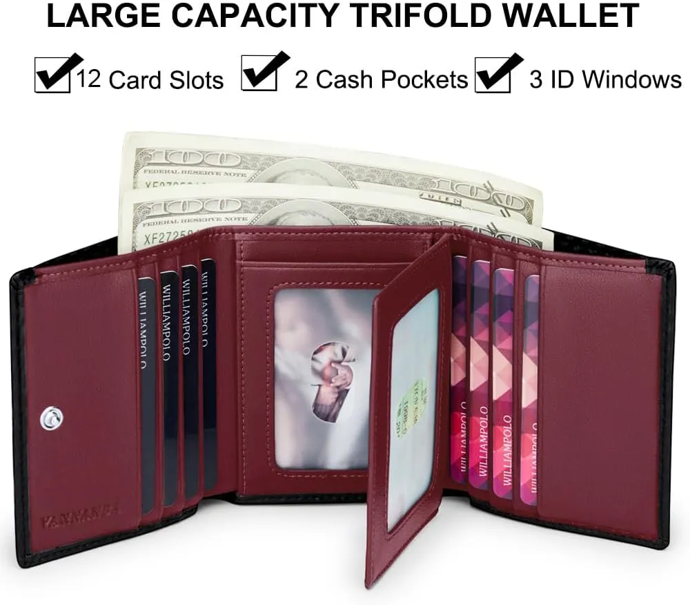VANNANBA 2024 New Carbon Fibre Wallets Front Pocket Wallet with Folded ID Windows,12 Card Slots & 2 Note pockets(carbon burgundy)