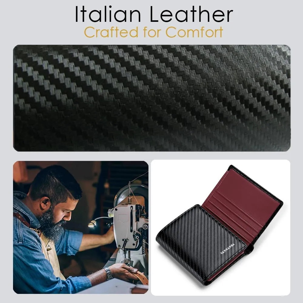 VANNANBA 2024 New Carbon Fibre Wallets Front Pocket Wallet with Folded ID Windows,12 Card Slots & 2 Note pockets(carbon burgundy)