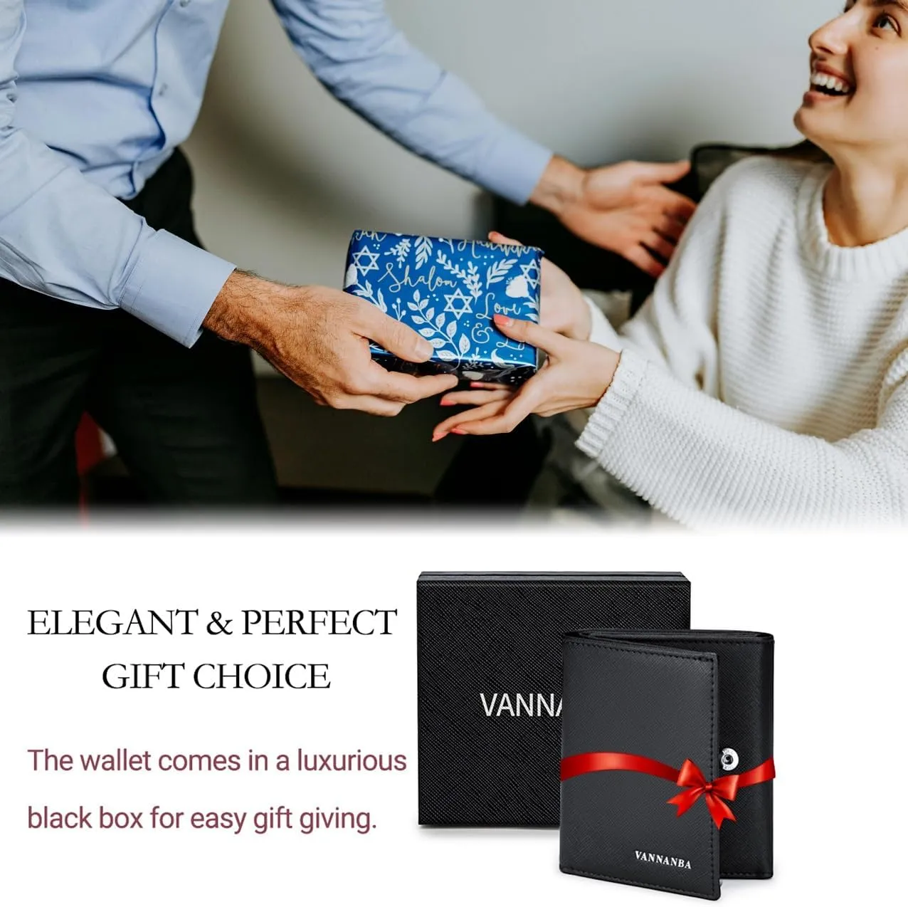 VANNANBA Men's Leather Trifold Wallet with Folded ID Windows,12 Card Slots & 2 Note pockets(Cross Black)