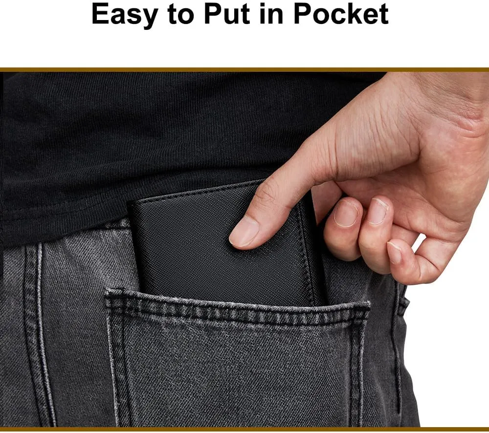 VANNANBA Men's Leather Trifold Wallet with Folded ID Windows,12 Card Slots & 2 Note pockets(Cross Black)