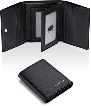 VANNANBA Men's Leather Trifold Wallet with Folded ID Windows,12 Card Slots & 2 Note pockets(Cross Black)