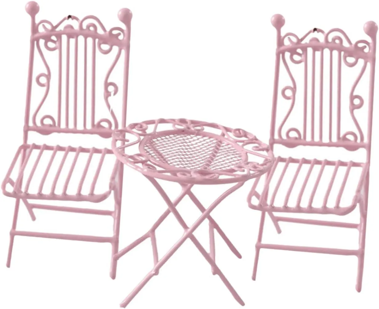 VANZACK 3pcs Miniature Table Chair Set Scale Tiny House Furniture for Dollhouse Decor for Garden and Bistro Scenes Lightweight and Realistic Design