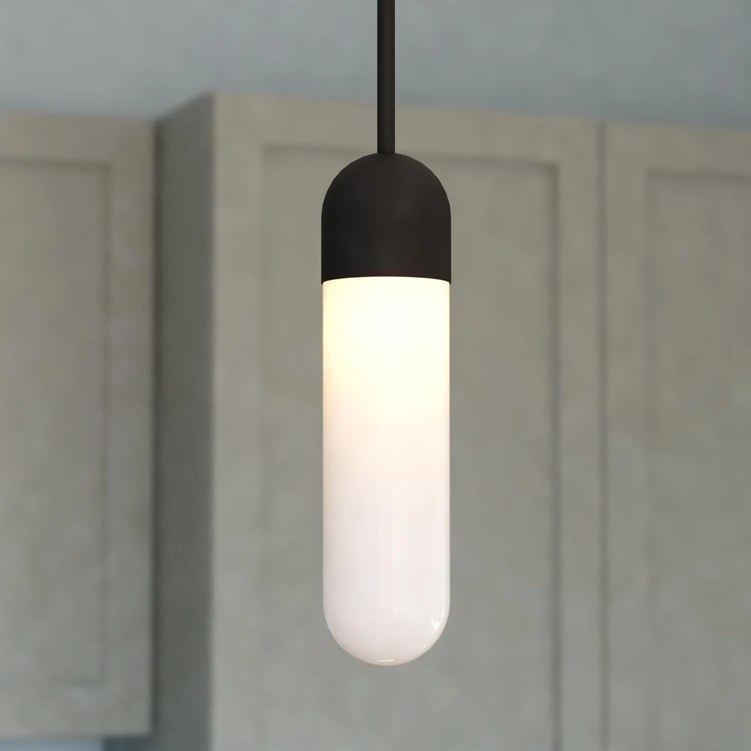 VAXCEL Thalia Matte Black Contemporary Mini Pendant Ceiling Light White Pill Glass