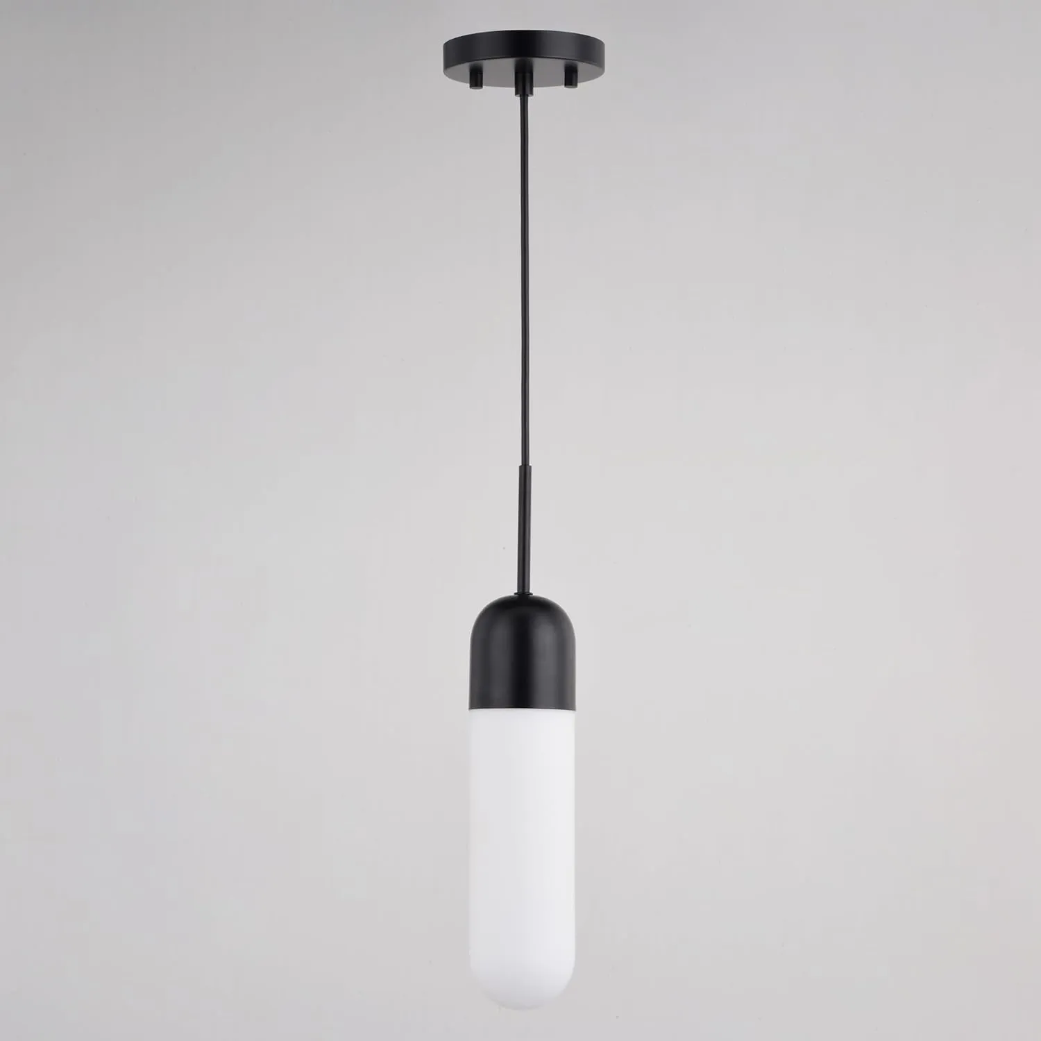 VAXCEL Thalia Matte Black Contemporary Mini Pendant Ceiling Light White Pill Glass