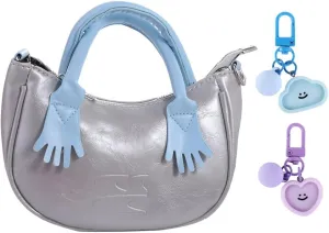 Vctitil Silver Sky Blue Cute Mini Bag Handbag Silver Chain Crossbody Bag Double Chain Shoulder Crossbody Bag With 2 Pcs Cloud Heart Smile Face Keychain