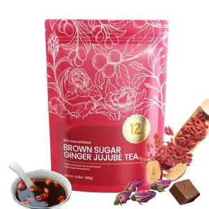 Velutra Chinese Brown Sugar Ginger Tea, with Red Jujube & Red Ginseng, Promotes Digestion, Improves Sleep, Soothes & Aids Digestion - Individually Wrapped, Purely Natural (1PC)