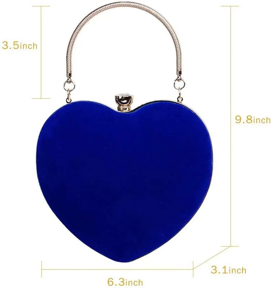 Velvet Heart Shape Clutch Purses for Women Evening Party Tote with Shoulder Chain