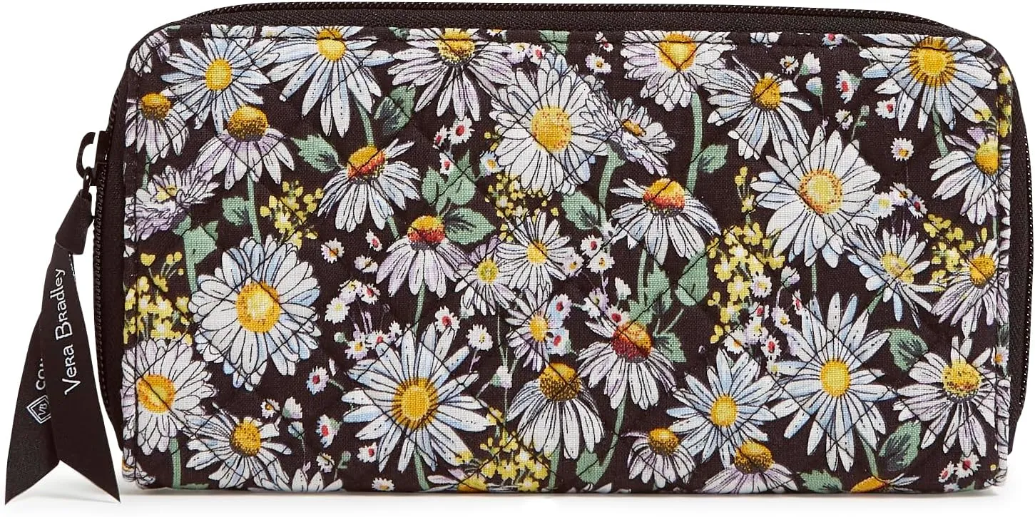 Vera Bradley Cotton Jordin Continental Wallet with RFID Protection, Daisies White