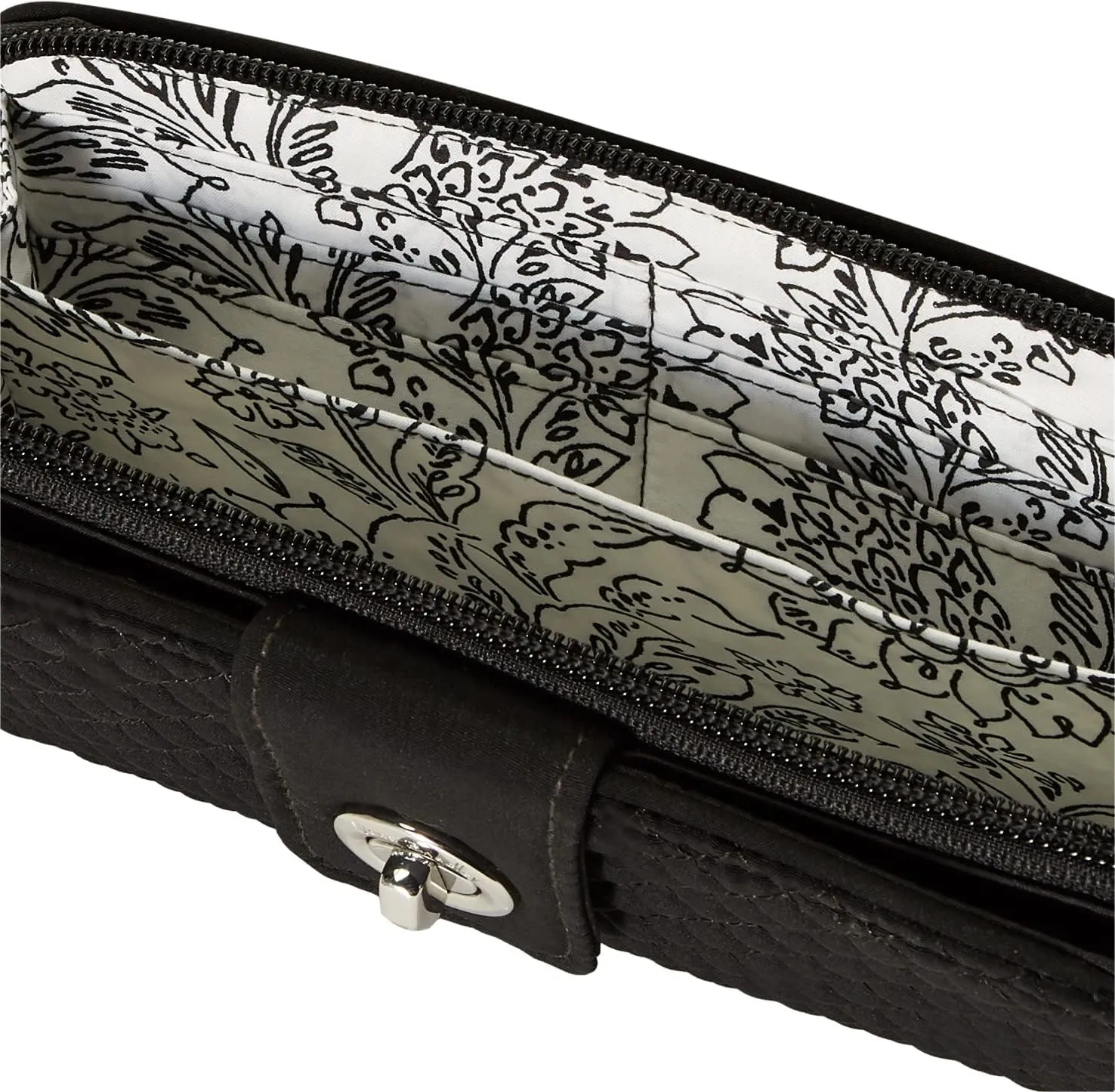 Vera Bradley Women's Microfiber Turnlock Wallet With RFID Protection, True Black, One Size