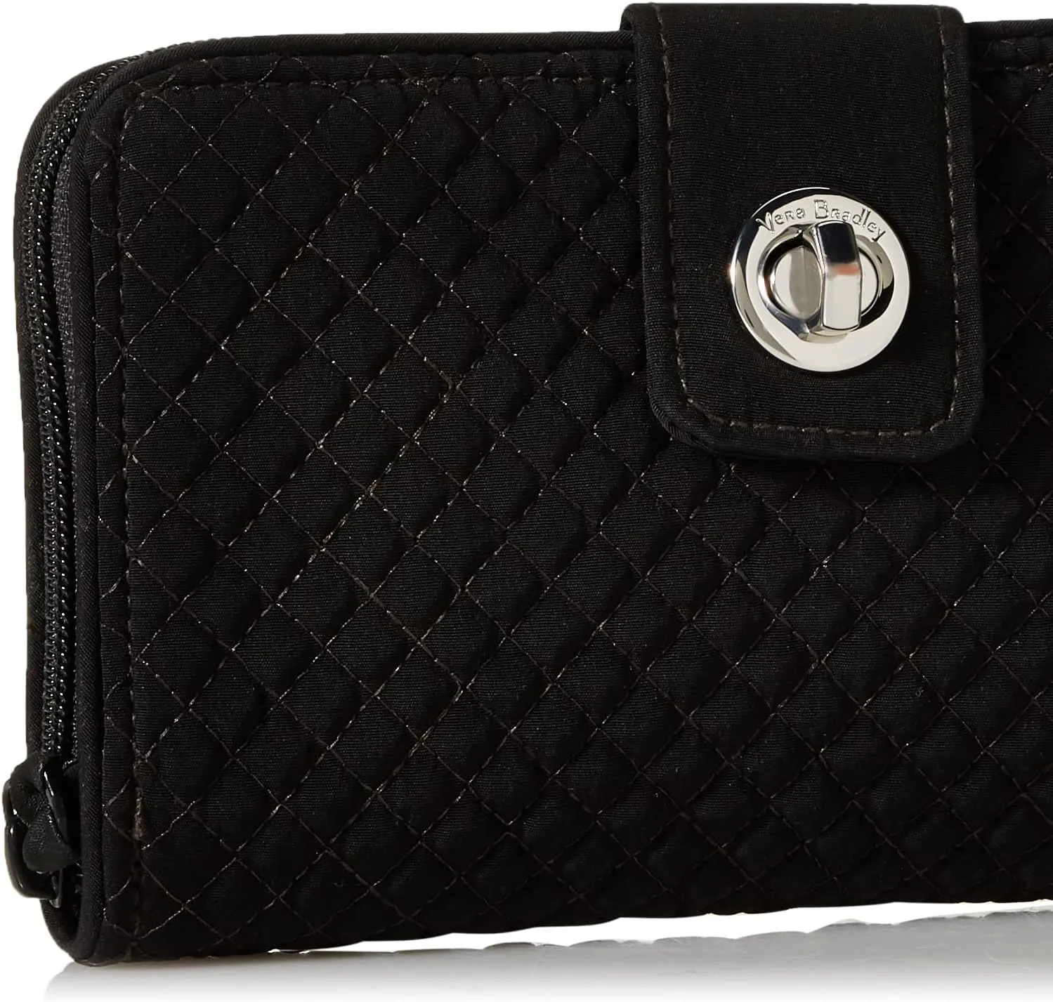 Vera Bradley Women's Microfiber Turnlock Wallet With RFID Protection, True Black, One Size