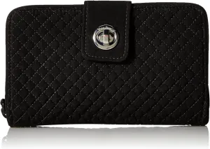 Vera Bradley Women's Microfiber Turnlock Wallet With RFID Protection, True Black, One Size