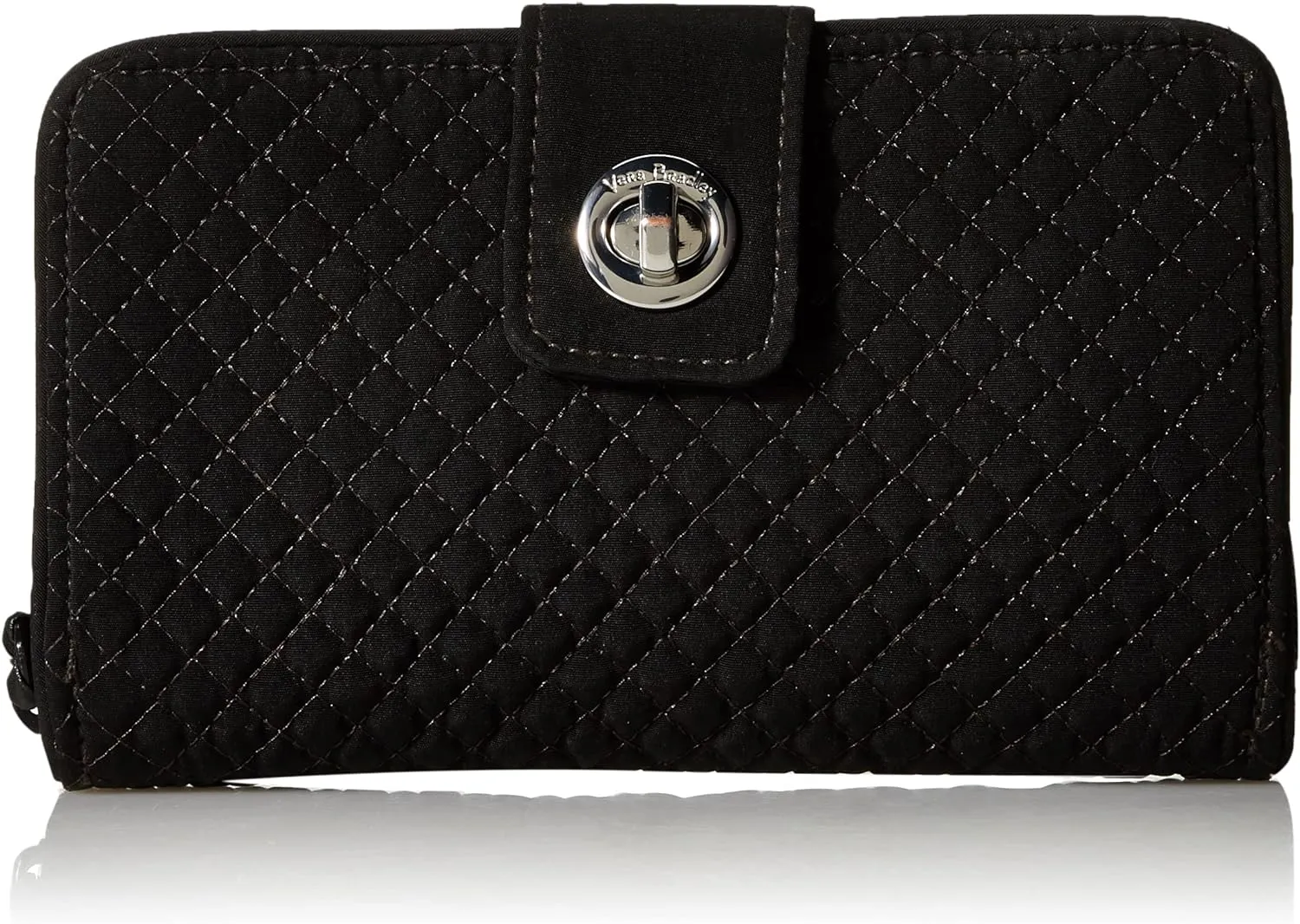 Vera Bradley Women's Microfiber Turnlock Wallet With RFID Protection, True Black, One Size