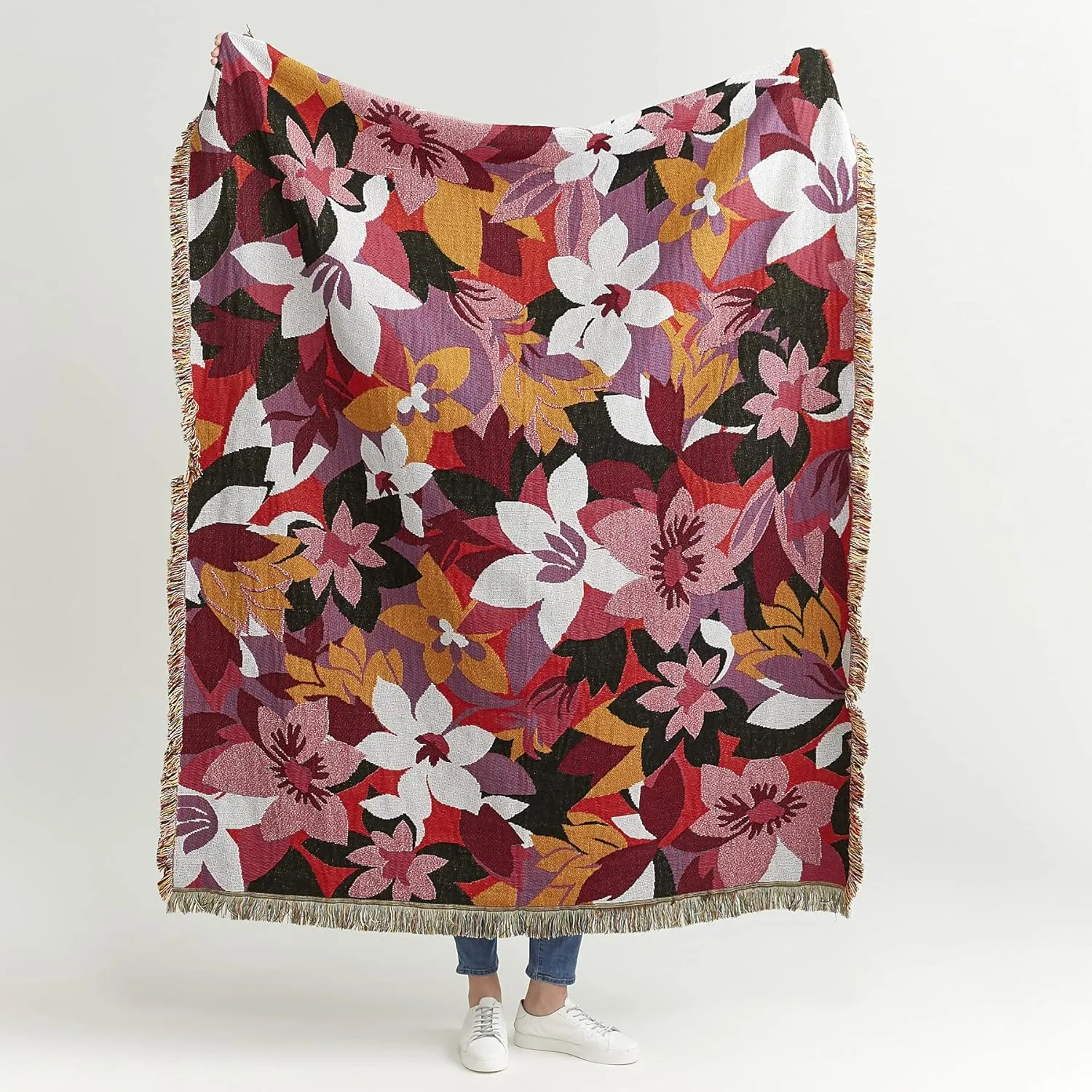 Vera Bradley Women's Recycled Cotton Indoor/Outdoor Throw Blanket, Rosa Floral, One Size