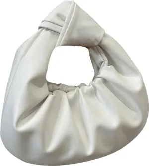 Verdusa Women's Ruched Leather Handbag Cloud Shape Pleated Knotted Hobo Bag Crescent Clutch Purse