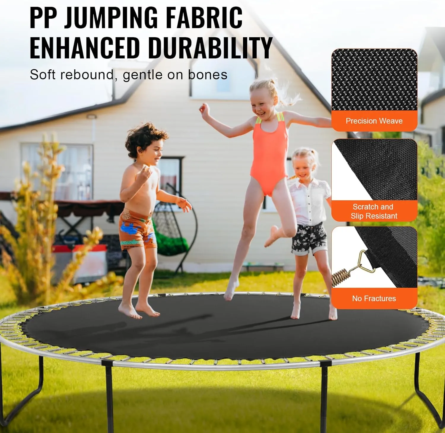 VEVOR Replacement Trampoline Mat, Jumping Mat Fits 12/13/14/15 ft Frame, Universal Jumping Round Trampoline, UV-Resistant Mat with Spring Tool & 72/80/92 V-Rings, Fit 5.5"/6.5"/7" Spring Length