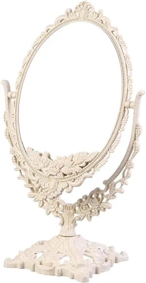 VICASKY Vintage Antique Embossed Flower Pattern Desktop Makeup Table Mirror Double-Sided Rotatable Dresser Mirror Room Decor for Living Room,Bedroom,Tabletop,Antique